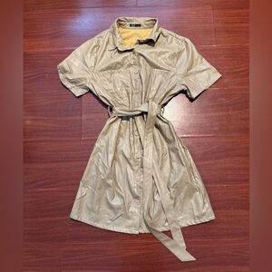 Stylish Beige leather Shirt Dress